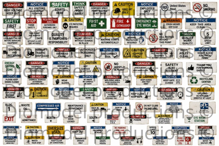 American factory warning signs modern
