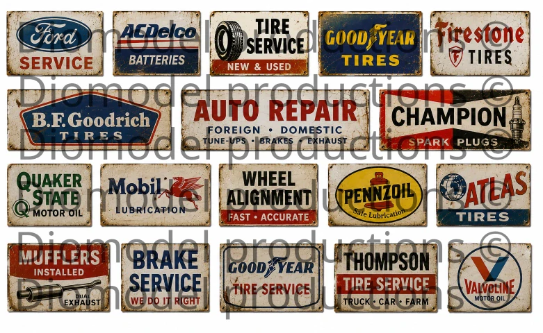 American auto repair & tire service shop signs 60‘s