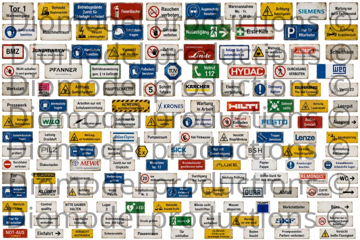 German factory warning signs modern