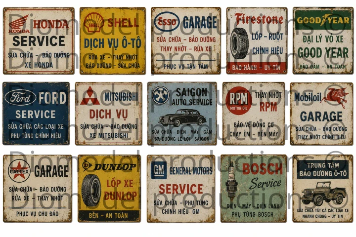 Vietnam auto repair & tire service shop signs 60‘s