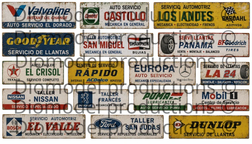 Panama auto repair & tire service shop signs 1989