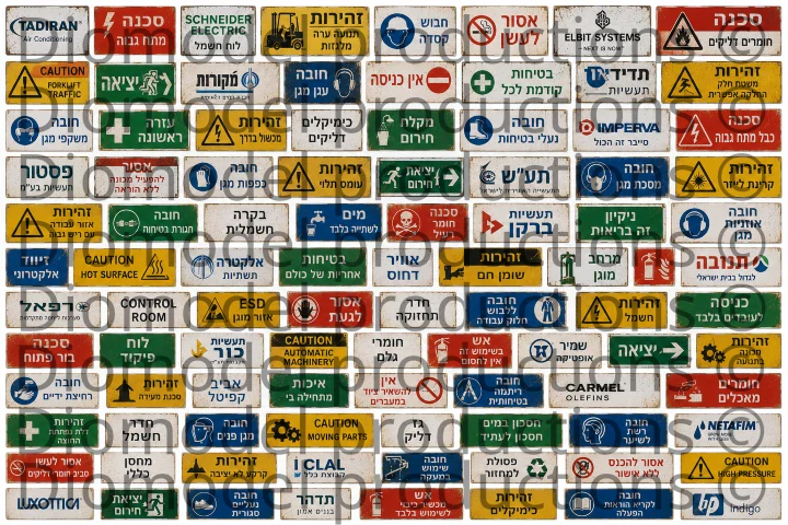 Israeli factory warning signs modern