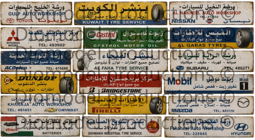Kuwaiti auto repair & tire service shop signs 1991