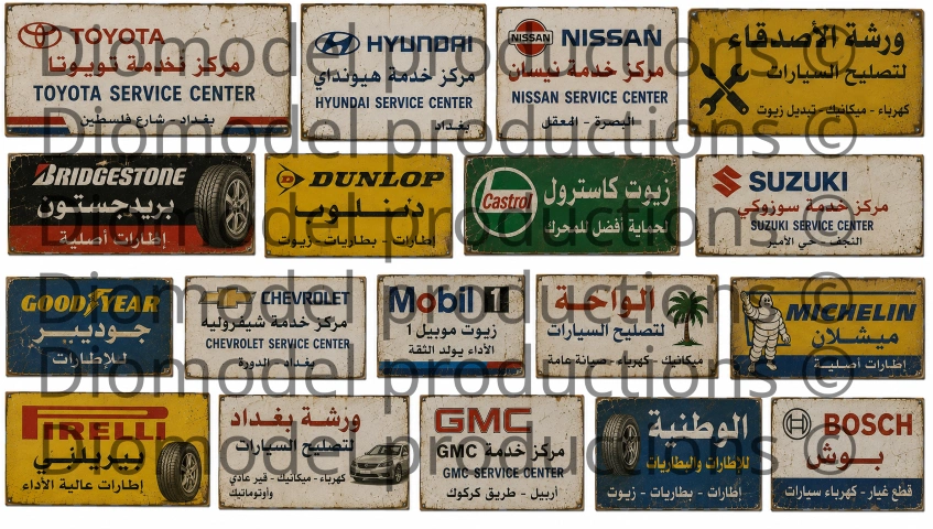 Iraqi auto repair & tire service shop signs