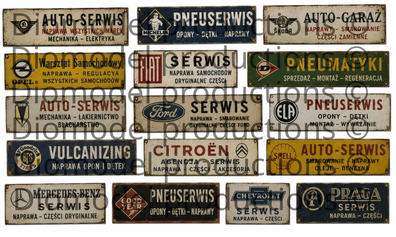 Polish auto repair & tire service shop signs 1939