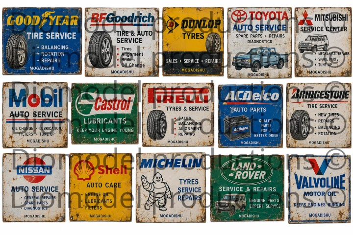 Somali auto repair & tire service shop signs english only