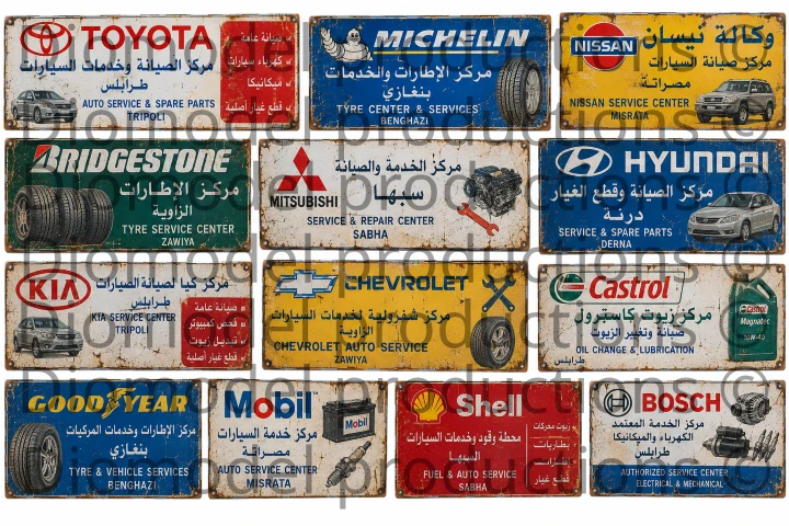 Libyan auto repair & tire service shop signs