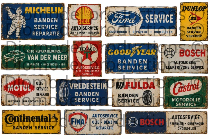 Dutch auto repair & tire service shop signs