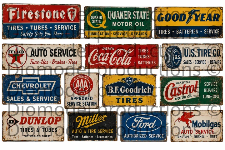 American auto repair & tire service shop signs